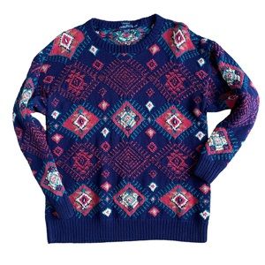 Nautica Vintage Chunky Knit Sweater XL Cotton Abstract Diamond Pattern Fishermen